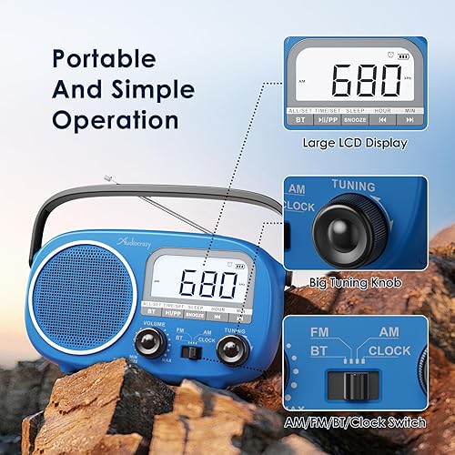 Miniatura 7 de Radio portátil AM FM recargable con la mejor recepción, pantalla digital de horaestación, alimentación de CA o radio de alimentación por batería con