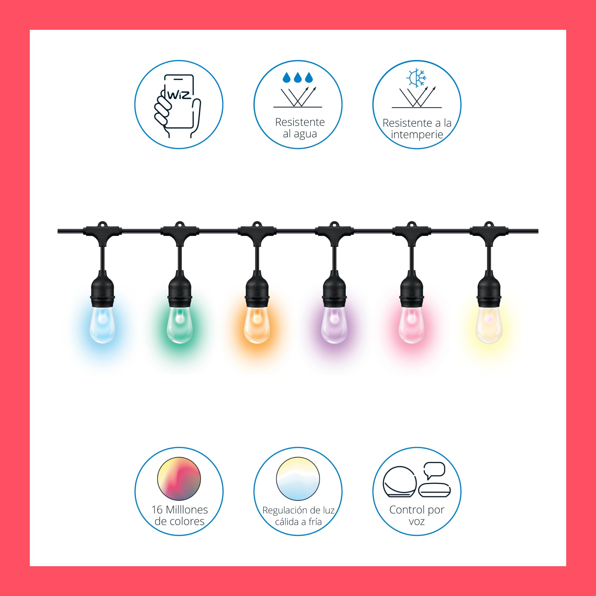WiZ-Guirnalda Bombillas Led Inteligentes,luz Blanca y16 Millones de colores15my12 Bombillas,WiFi,Compatible con Matter,con tecnología SpaceSense ycompatible con Alexa y Google Home,clasificación IP65