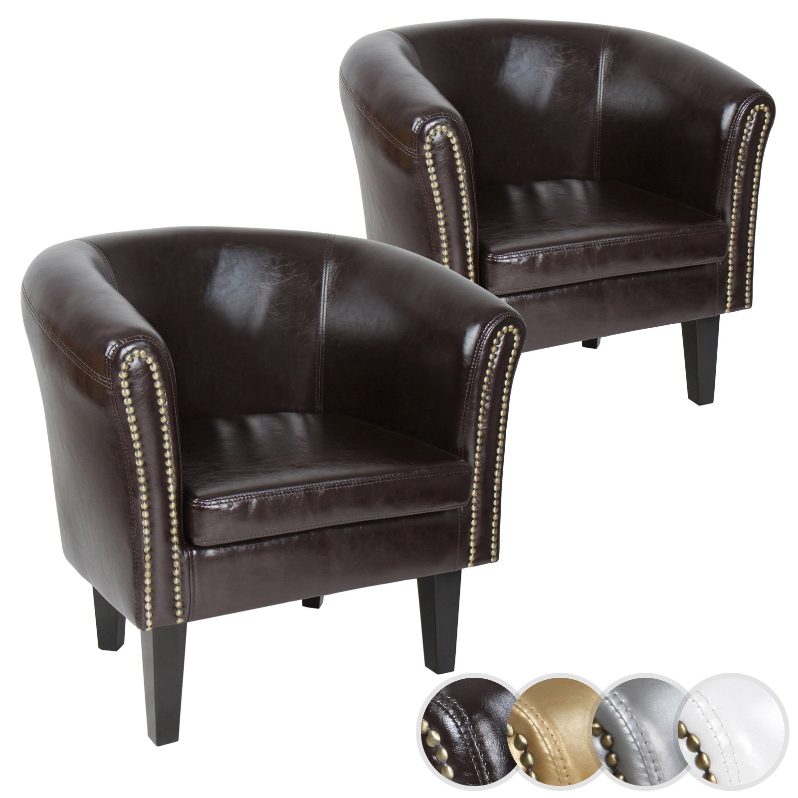 Fauteuil Chesterfield élégant de Miadomodo , Bois dense, marron, Ensemble de 2