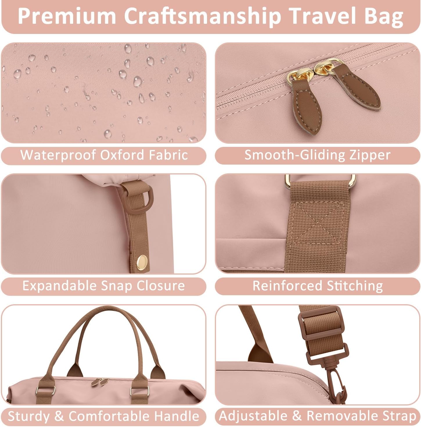 Travel Duffle Bag for Women, Weekender Bags, Hospital Bag for Labor Delivery, Lightweight Tote Duffel Overnight Bag with Luggage Sleeve, Airplane Travel Bags with Toiletry Bag, Large, Pink - Image 5