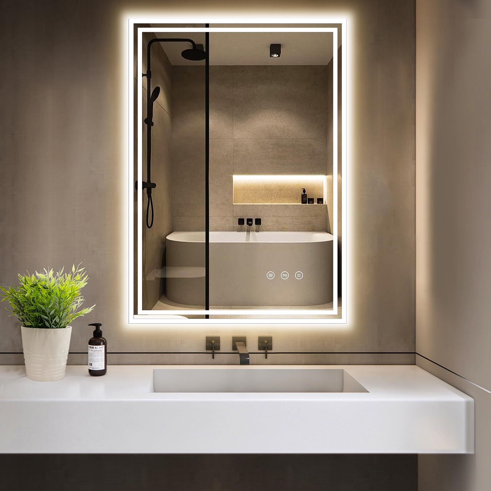 GIMBELEN Badspiegel mit Beleuchtung 50x70, LED Spiegel Bad 3 Lichtfarben Dimmbar, Anti-Beschlag, Badezimmer Spiegel mit Beleuchtung, Touchschalter, Explosionsgeschütztes Glas,IP44