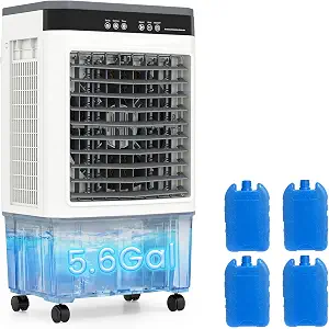 VCJ 1800 CFM Evaporative Air Cooler, 5.6 Gallon, 3-in-1 Portable Windowless Swamp Cooler with Oscillation, 3 Speeds, 12-Hour Timer, 4 Ice Packs, Air Fan for Bedroom, Office, Garage