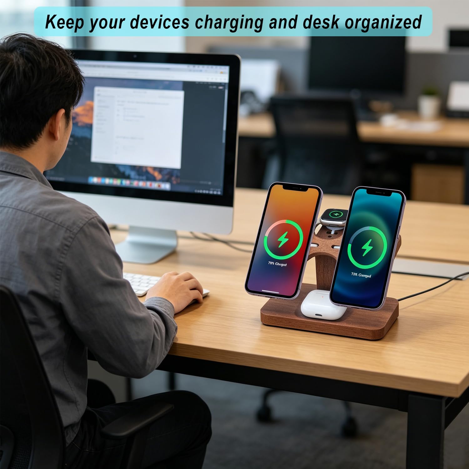 dual Phone Charging Station with iwatch Charger
