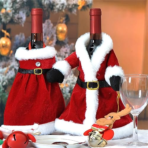 nezababycos 2 fundas para botellas de vino de Navidad, suéter de Papá Noel, abrigo de punto, decoraciones de botellas de vino, bolsas reutilizables