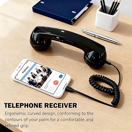 Miniatura 5 de Teléfono retro para, con micrófono y comentario, carga tipo C, teléfono fijo telefónico, para videoconferencias móviles celulares, llamadas,