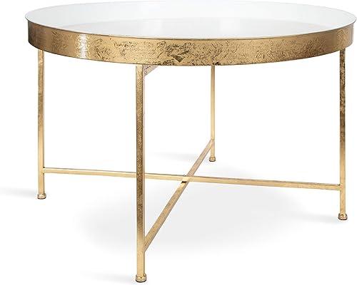 Kate and Laurel Celia Modern Glam Round Metal Coffee Table, 28.25" x 28.25" x 19", White and Gold Leaf, Chic Sophisticated Accent Table