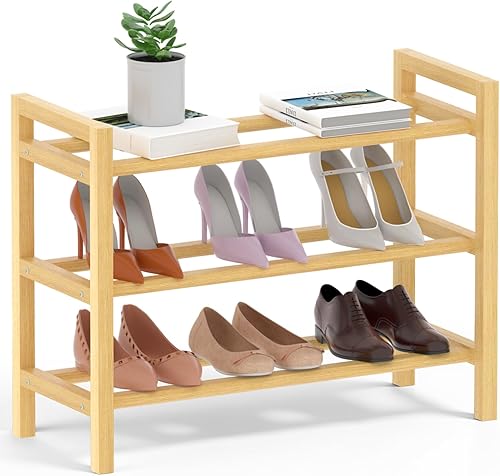 Miniatura 27 de Haddockway Zapatero de bambú para armario, organizador de zapatos independiente con varillas redondas suaves y asas prácticas, estante apilable de