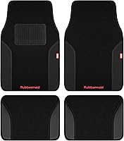 Rubbermaid Two-Tone Carpeted Car Floor Mats with Faux Leather Heel Pad - Stylish All-Season Protection for Cars Trucks SUVs Black