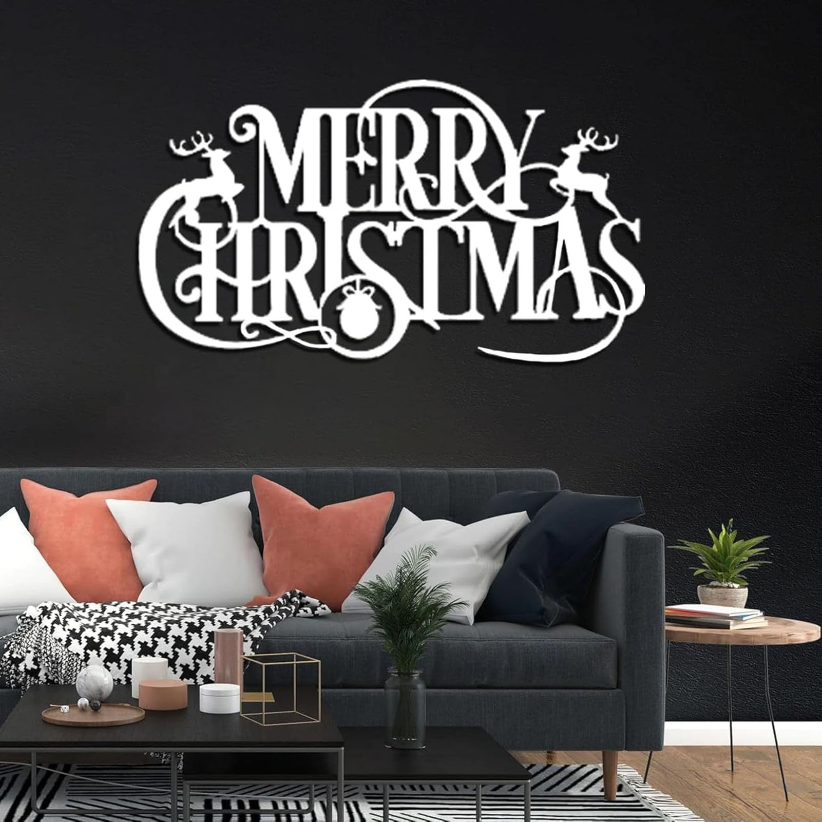 LARNT Decoración de pared de metal de Feliz Navidad, letrero de pared de Navidad, decoración de pared de Navidad, decoración de letras de metal de Navidad, arte de pared de metal, decoración del hogar