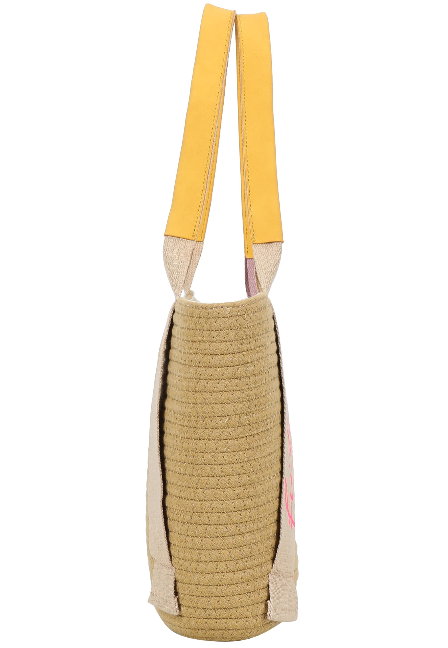 Fritzi Happy Summer Shopper Strohtasche Damen Shopper Handtasche Festival Beach vegan Stroh-Optik Herzkarabiner 25 x 37 x 11,5 cm – Beige-Blue, Pink, Mint, Orange