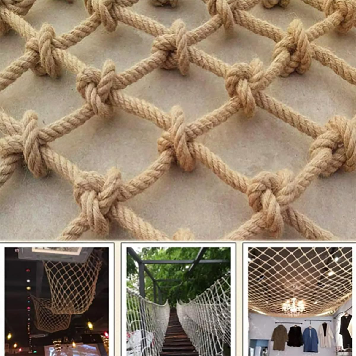 Frachtsicherheits Kletternetz für Kinder, Outdoor Dekor Seilnetz Balkon Treppen Zaun Jute Hanf Netz 6 mm x 15 cm, Sicherheitsnetz(Size:1x10m)
