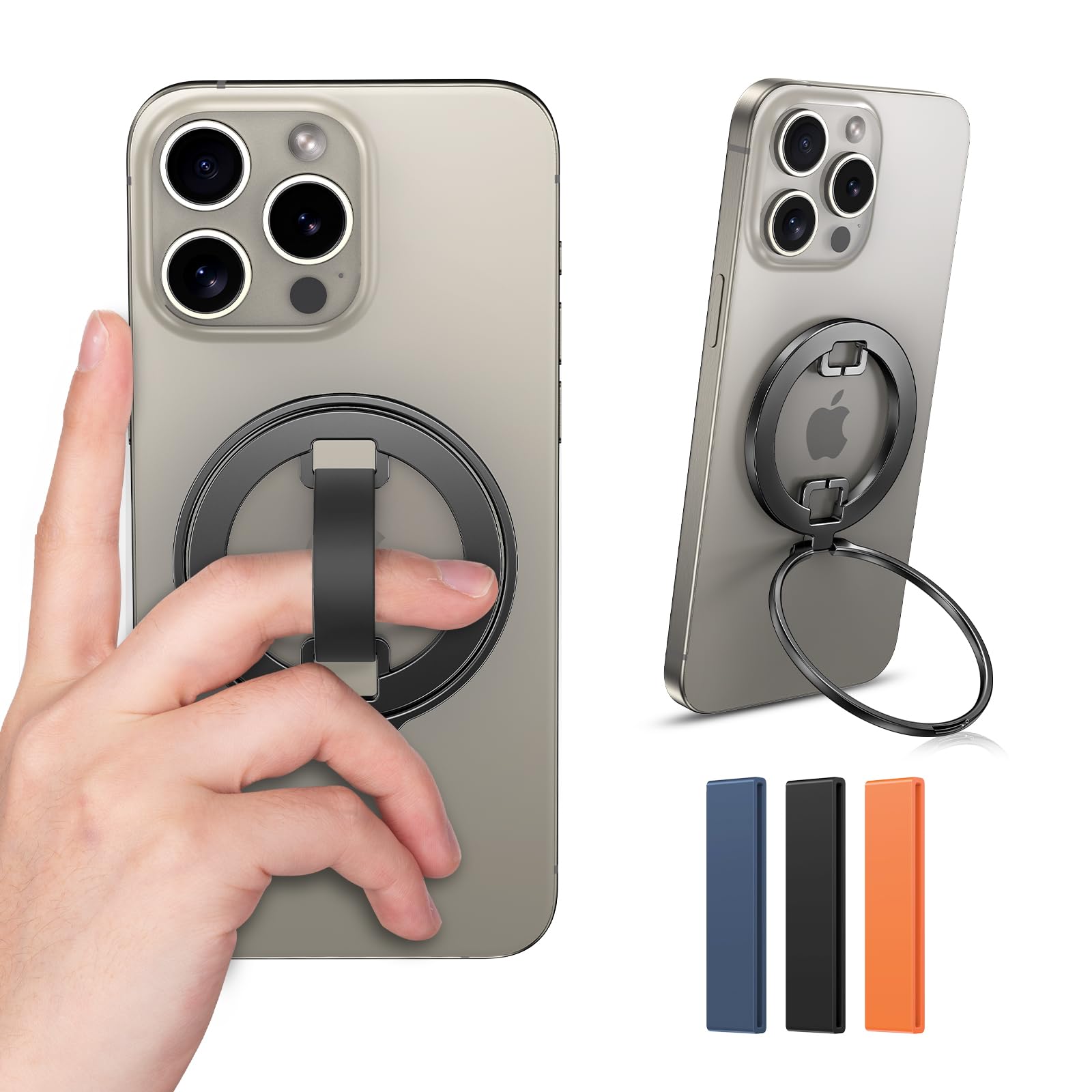 VEGO for Magnetic Phone Ring Holder, Compatible with MagSafe, Phone Grip with 3 Colors Silicone Loop, Magnetic Kickstand for iPhone 15/14/13/12/11 Series, Samsung, Google, All Smartphone, Gunmetal