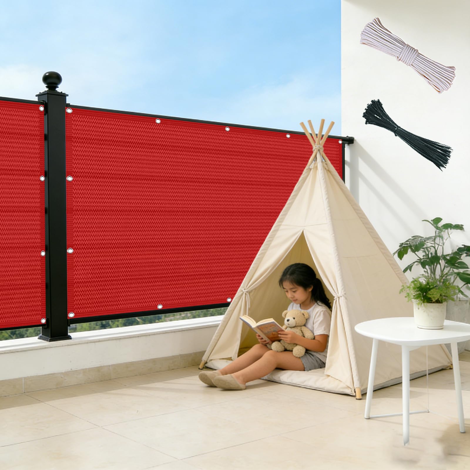 Cache vue balcon 70 x 450 cm rouge écran intimité contre soleil