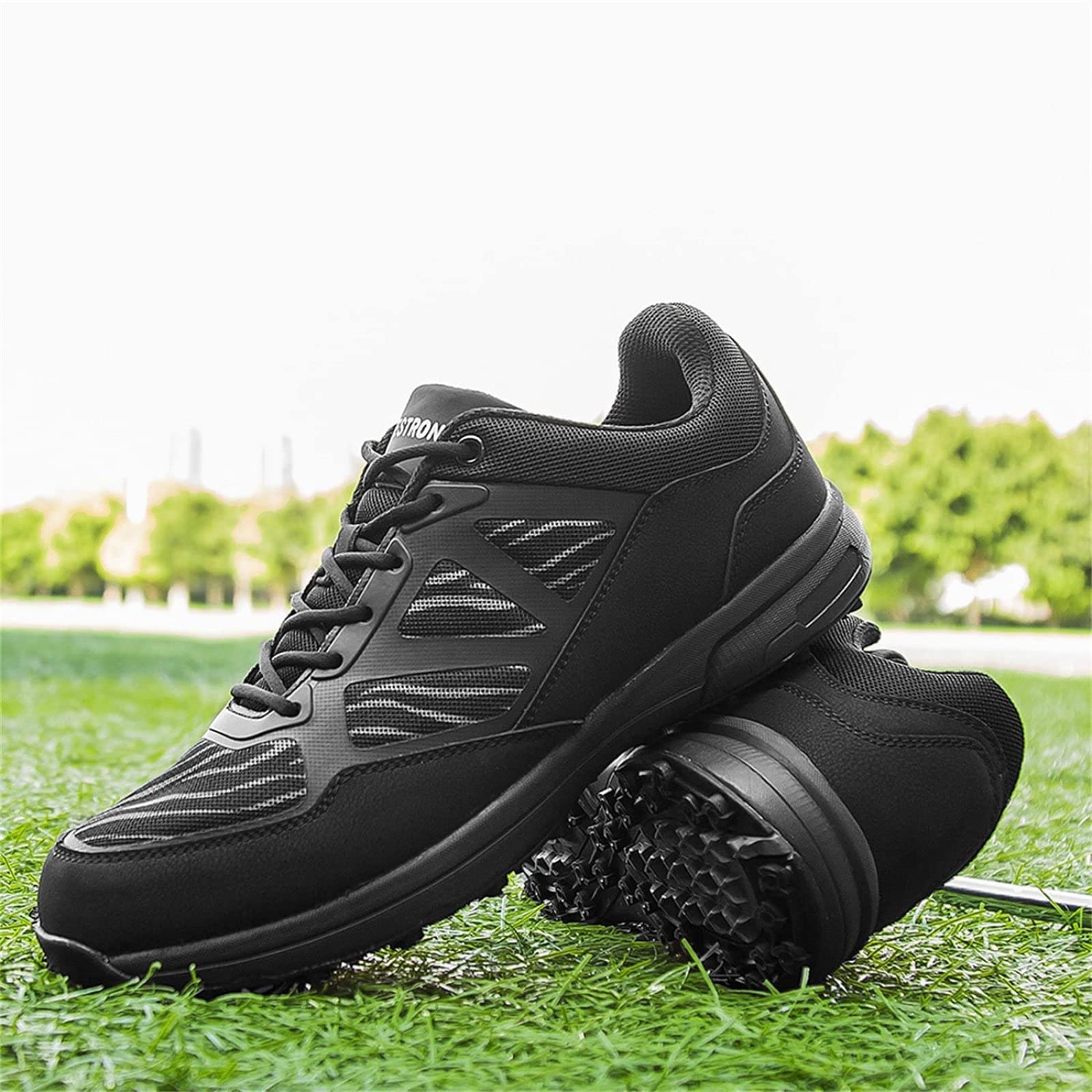 ZKHD Męskie buty golfowe, lekkie oddychające golfa sportowe trampki profesjonalne bez kolców wygodne tenisówki do gry w golfa sznurowane antypoślizgowe trampki do biegania, czarne-36 UK