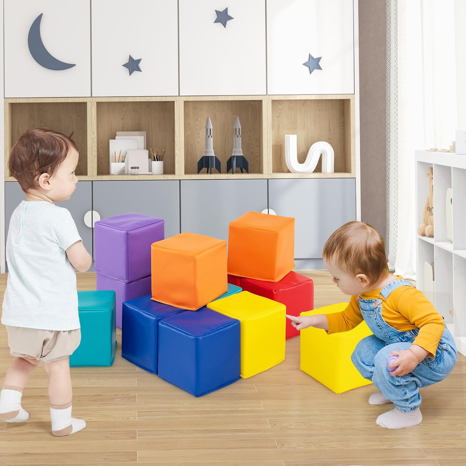 Costzon Soft Blocks, Toddler Foam Block Playset for Safe Active Play and Building, Indoor Climbers Stacking Play Set Learning Toys for Toddlers, Baby, Kids and Preschooler (5.5-Inch, 12-Piece)