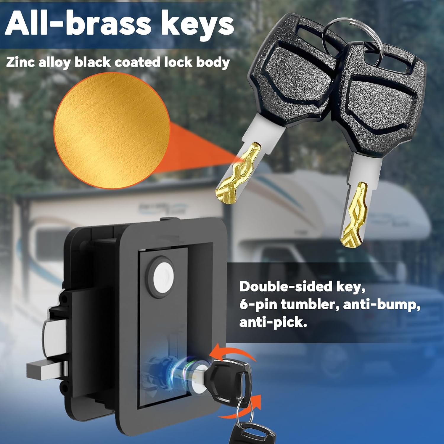ToBeGreat Black RV Door Lock Replacement, Upgraded RV Door Latch with Paddle Deadbolt 2 Keys, Camper Door Lock for Travel Trailers Horse Cargo Hauler, Zinc Alloy Trailer Entry Door Latch Replacement