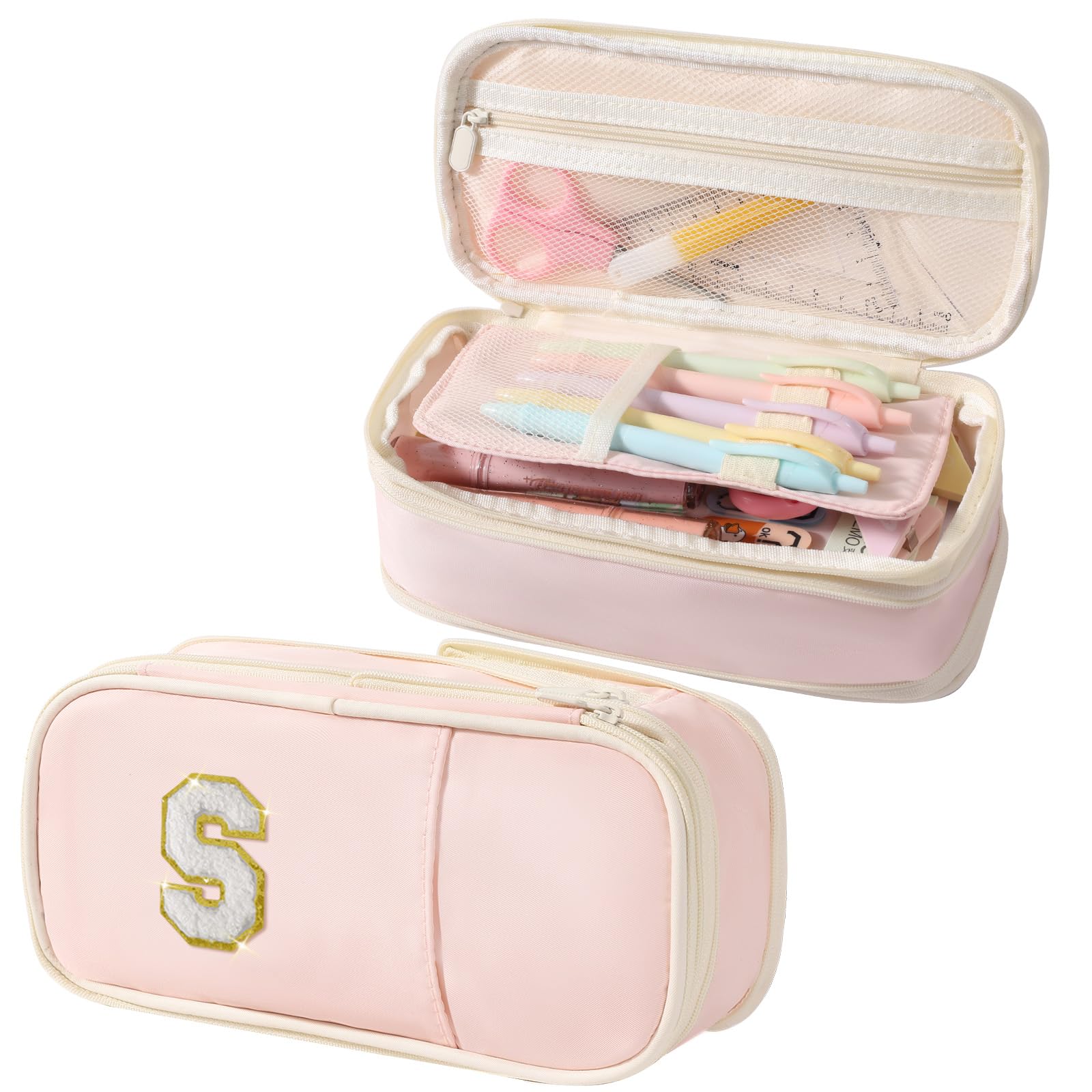 Janhavi Initial Large Capacity Premium Oxford Cute Aesthetic Pencil Case Pouch Bag Special School Supplies Colored Stationery Organizer Gifts for Girls, Women, Adults