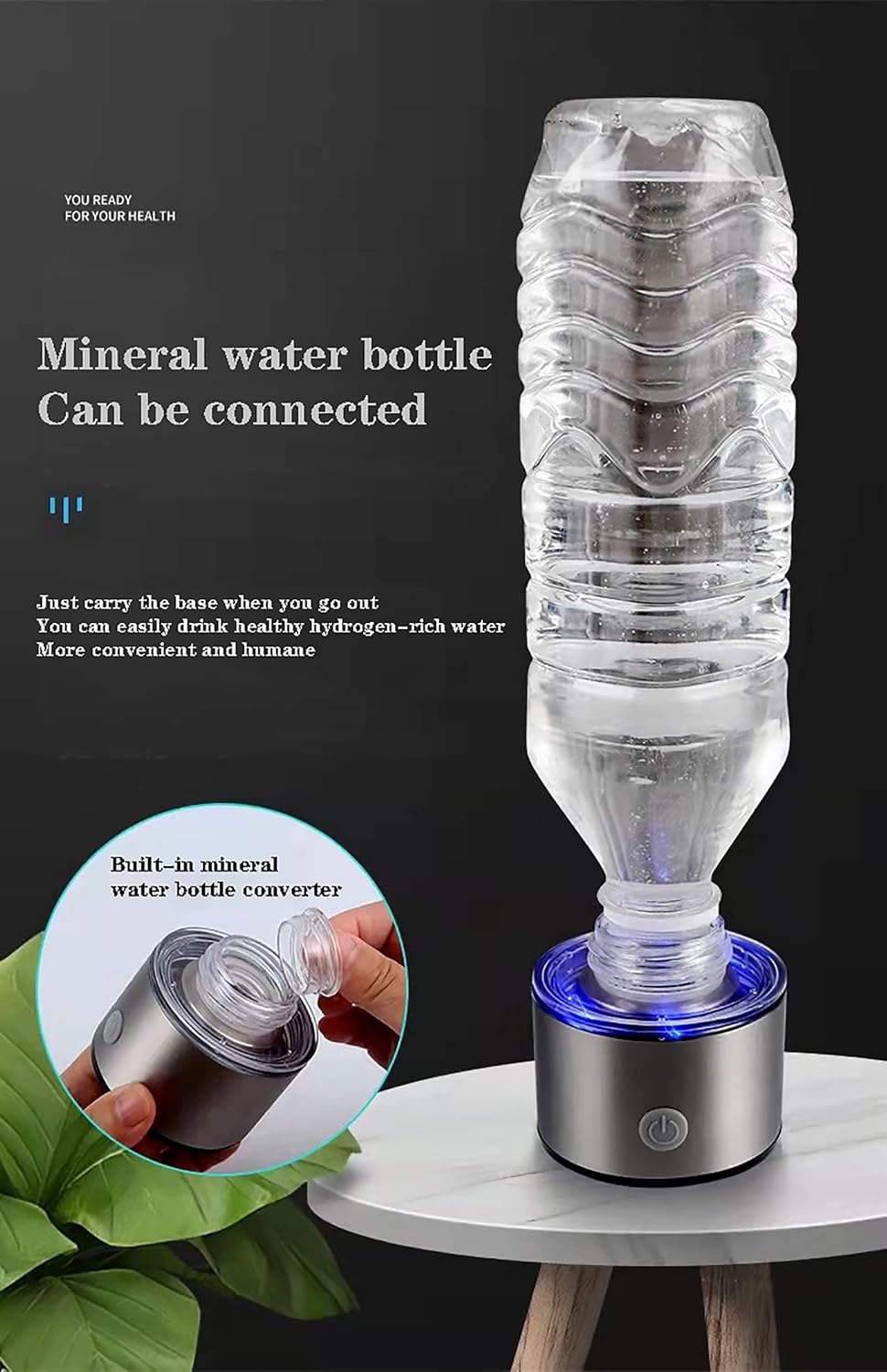 Hydrogen Water Generator, Anti-Aging Portable High-Concentration Hydrogen-Rich Cups, Up to 800PPB, One Machine for Two Purposes, for Home Travel Office(Color:Silver)