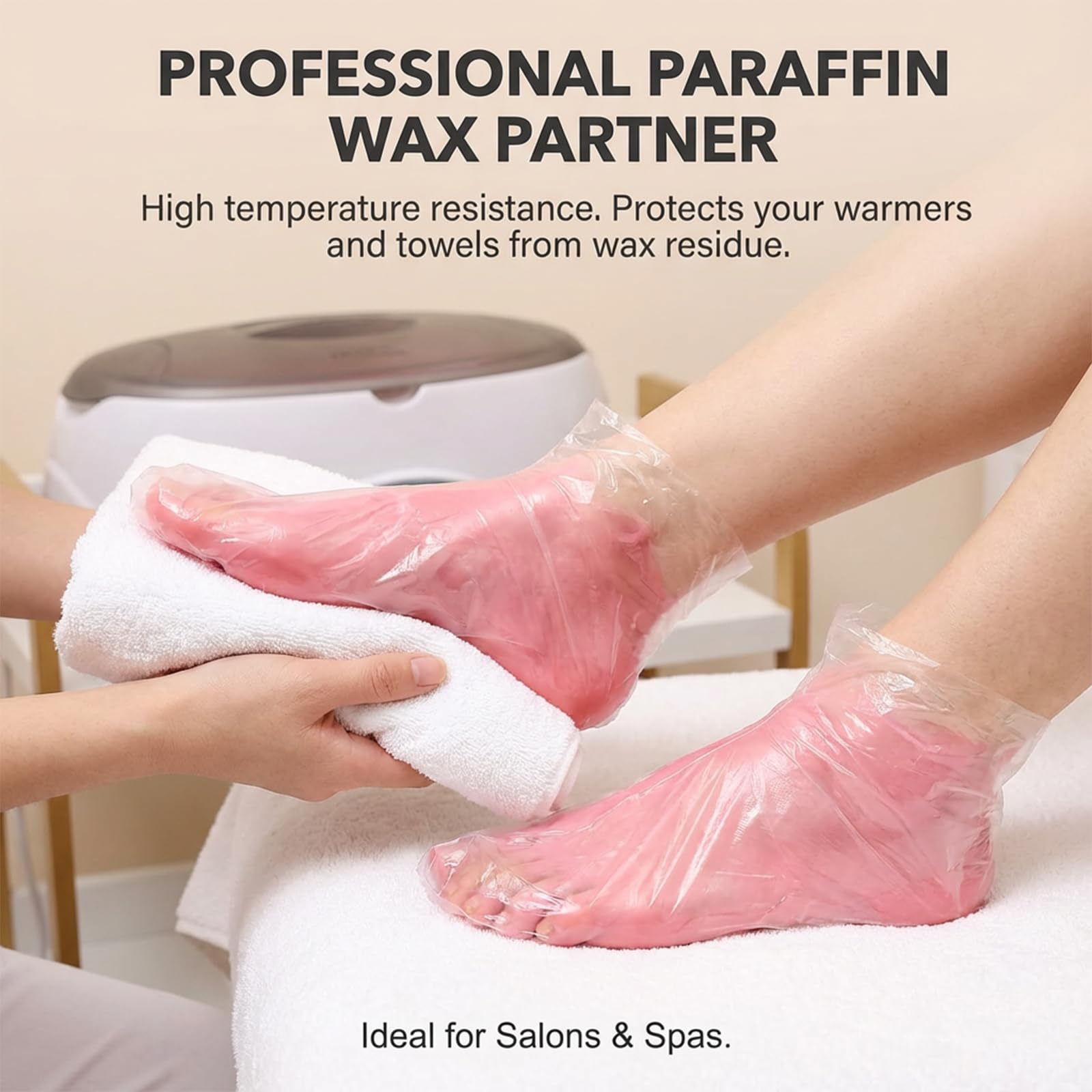 Lot de 100 couvre-pieds en plastique pour pieds - Jetables - Pour le bain de paraffine, la pédicure, le spa, les chaussures