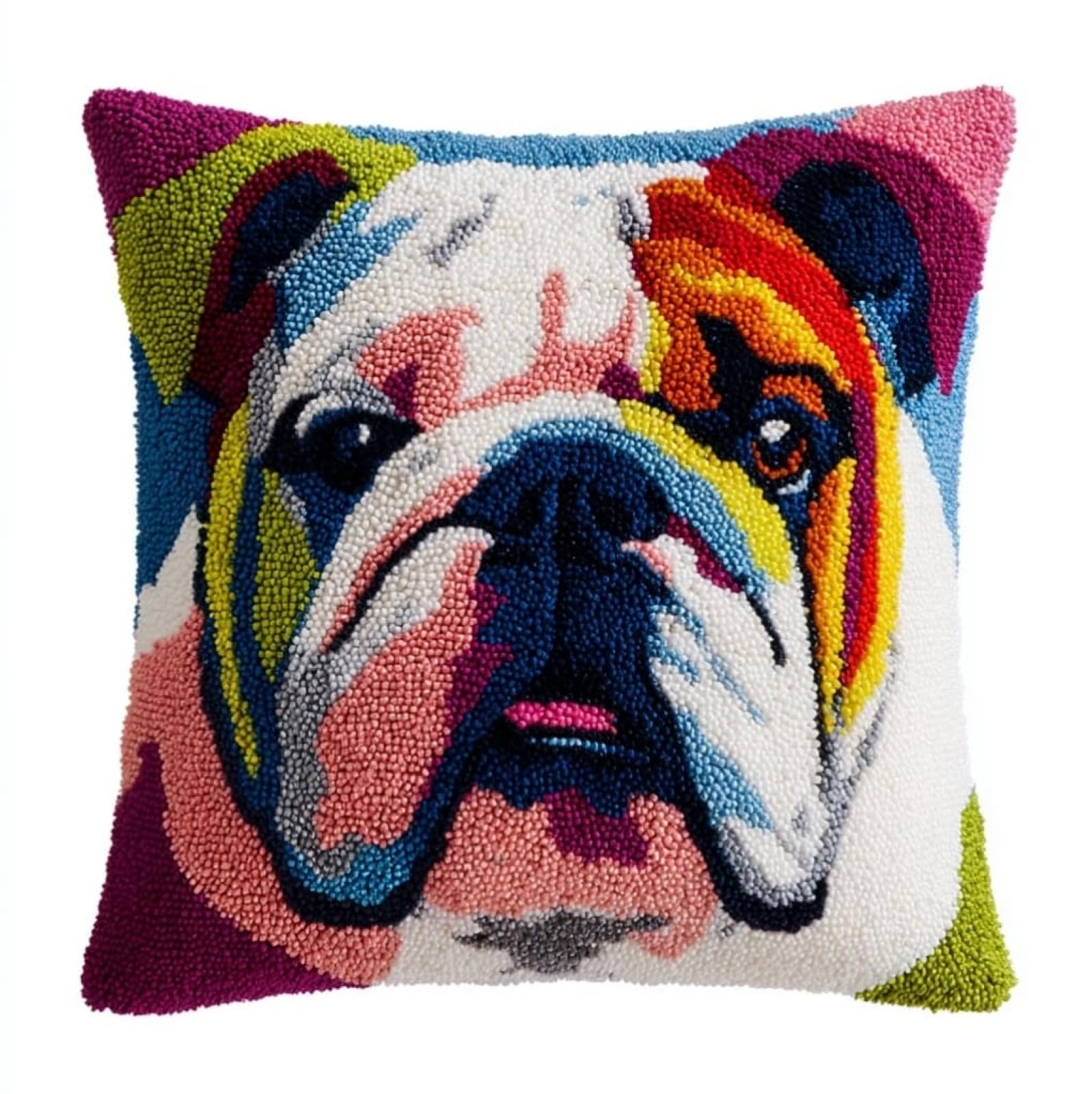 AxiangziK 17x17in Latch Hook Kits for Adults Beginners,English Bulldog DIY Crochet and Latch Kits Pillow Cover for Home Sofa Decoration,Includes Instructions