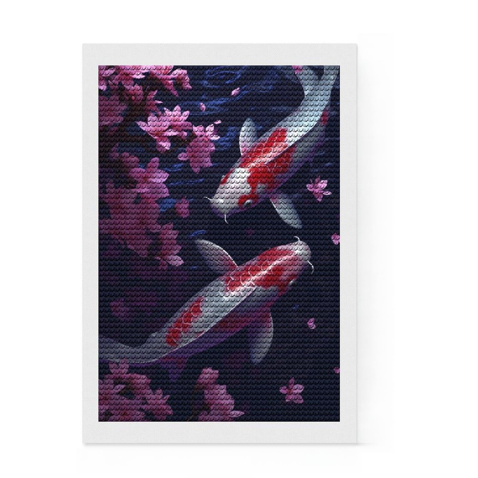 Junmoney Koi and Cherry Blossoms Diamond Painting Kit 8"x12", for Women, Easy to Follow Symbols, Birthday Gift, Home Wall Decor, Neat Printed Canvas