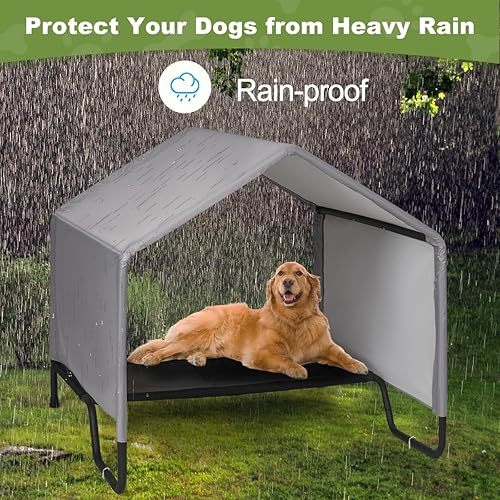 Miniatura 4 de Casa elevada grande de 41 pulgadas para perros al aire libre, cama impermeable para perros con toldo, casa para mascotas, casa para perros pequeños,