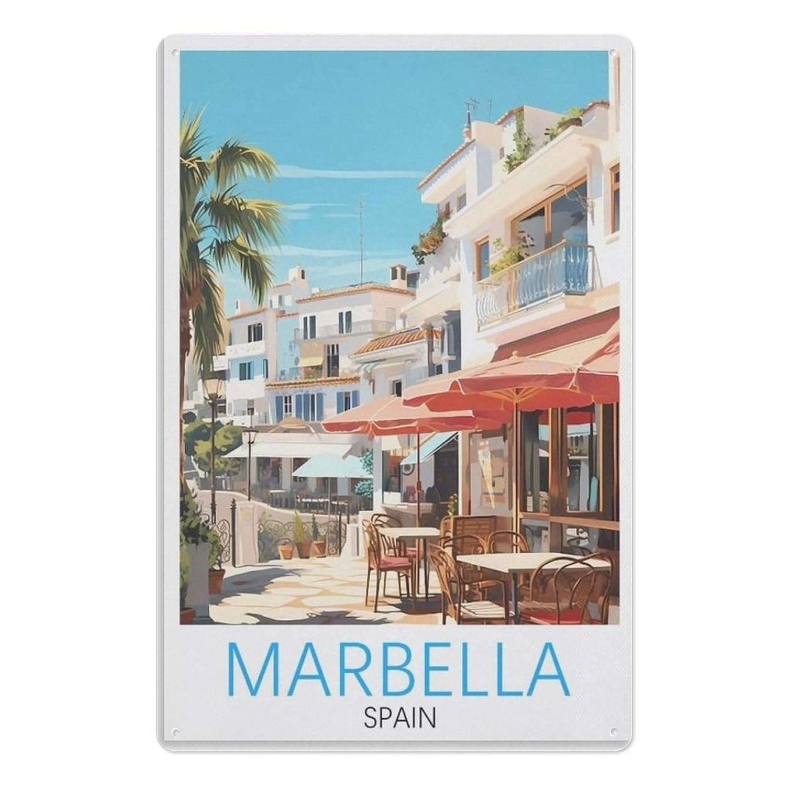 Tin Sign Vintage Retro Man Cave Bar Pub Shed Novelty Gift Aluminium Metal Tin Wall Décor Sign，Marbella Spain15x30cm（6x12 inch）AA-429