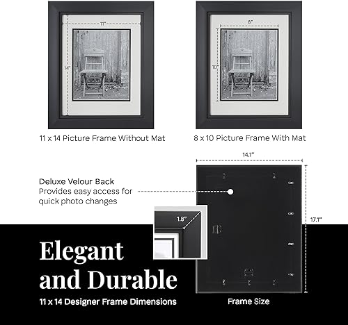 Miniatura 2 de Old Town Portarretratos de diseño, marco de fotos de 11 x 14 pulgadas, paquete de 2 con parte trasera de terciopelo de lujo y tapete extraíble de 8