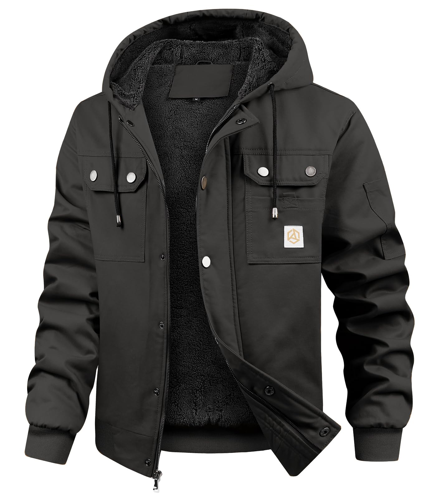 CARWORNIC Chaqueta con capucha para hombre, chaqueta de invierno, forro polar, de algodón, cortavientos, informal, chaqueta de trabajo