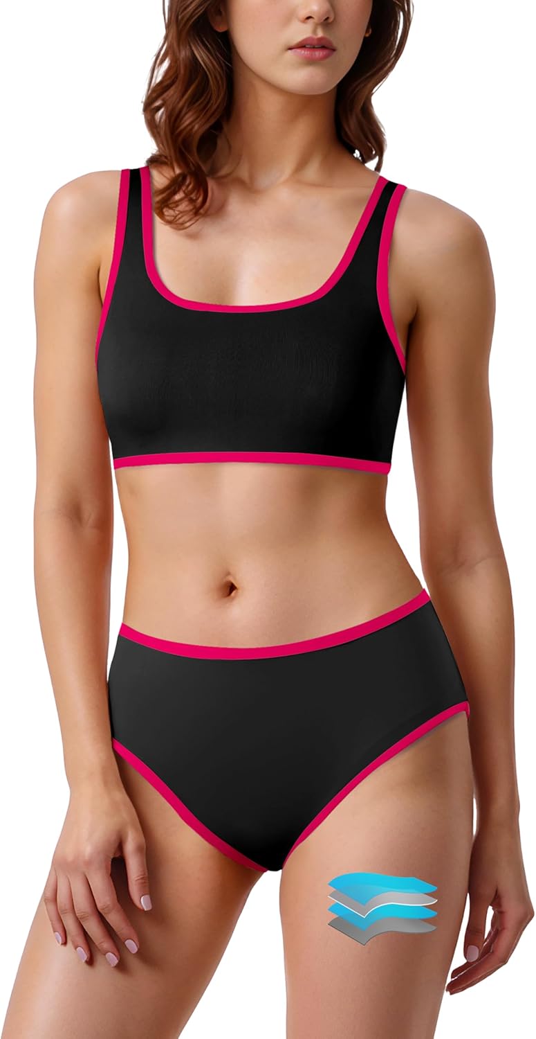 Beautikini Period Swimwear Sporty Two Piece Menstrual Swimsuits Leakproof Bikini Set Bathing Suits for Teen Girls Women