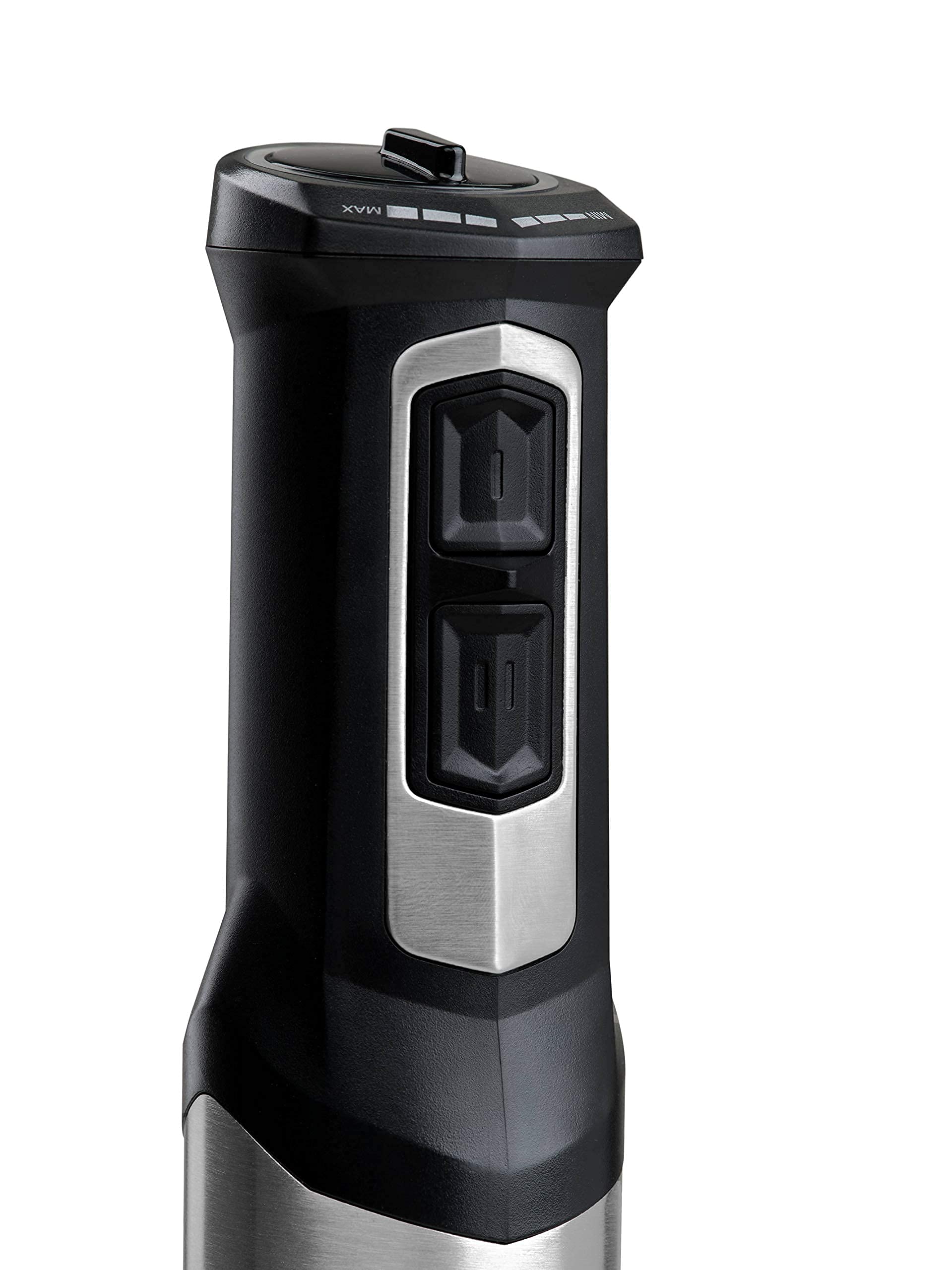 Mellerware Batidora de mano Spiro! | Picadora eléctrica 1000 W de potencia | Acero inoxidable | Velocidad regulable | Luz Led | Función Turbo | Incluye Vaso medidor, Varillas y Picadora (Negro)