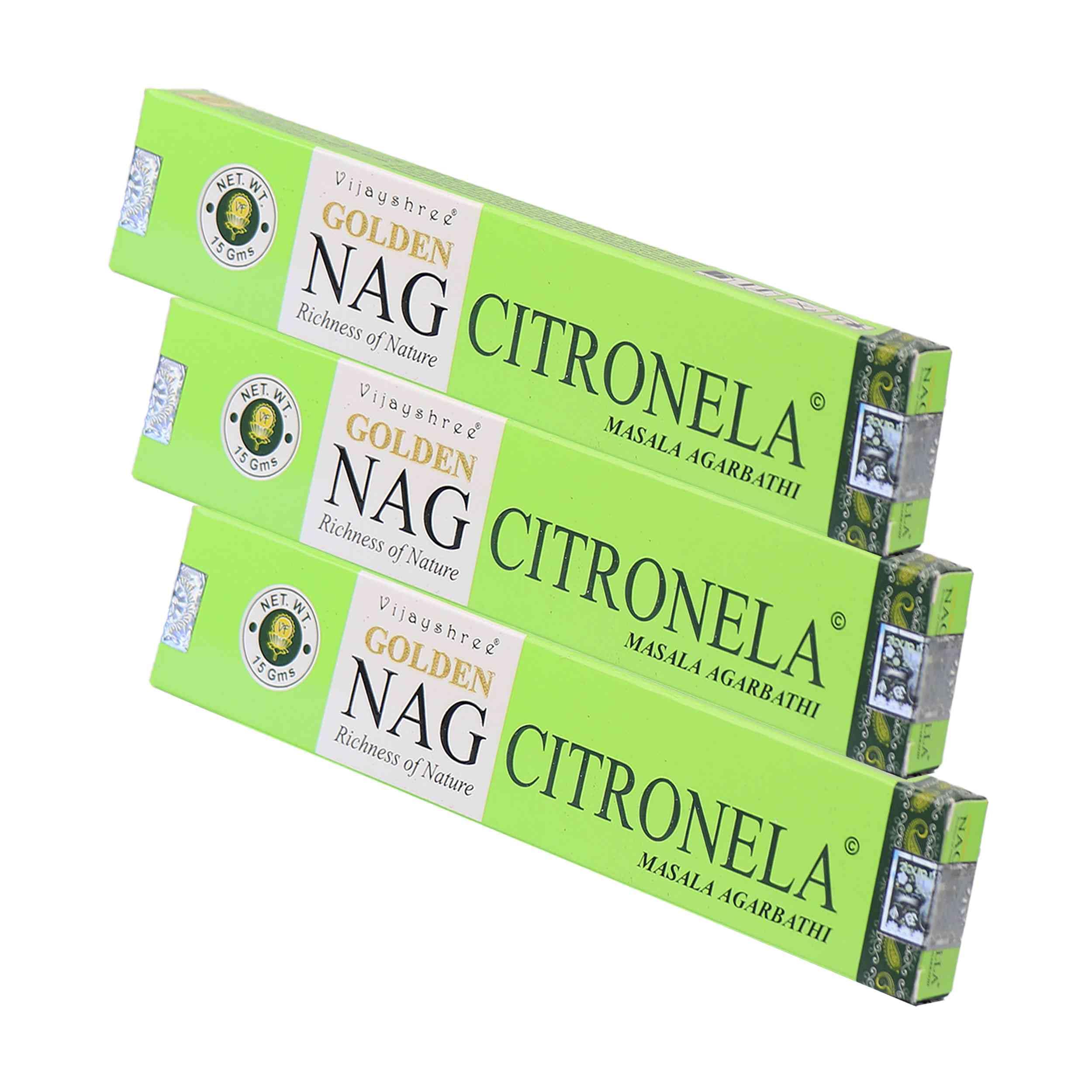 NKlaus 3 x Golden Nag Citronela Incense Sticks - 45 g Refreshing Lemon Fragrance Incense for Insect Repellent, Cleaning & Meditation