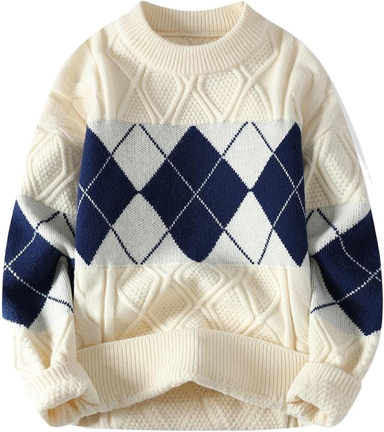Men's Round Neck Sweater Autumn and Winter Loose Warm Knitted Wool Shirt