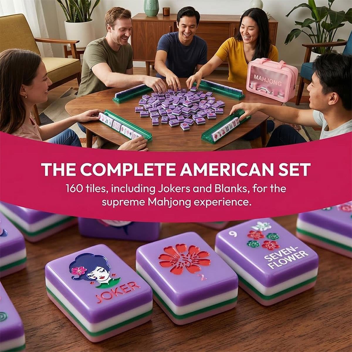 Mahjong Americano Acrílico 160 Fichas Grabadas 4 Capas Set Juego