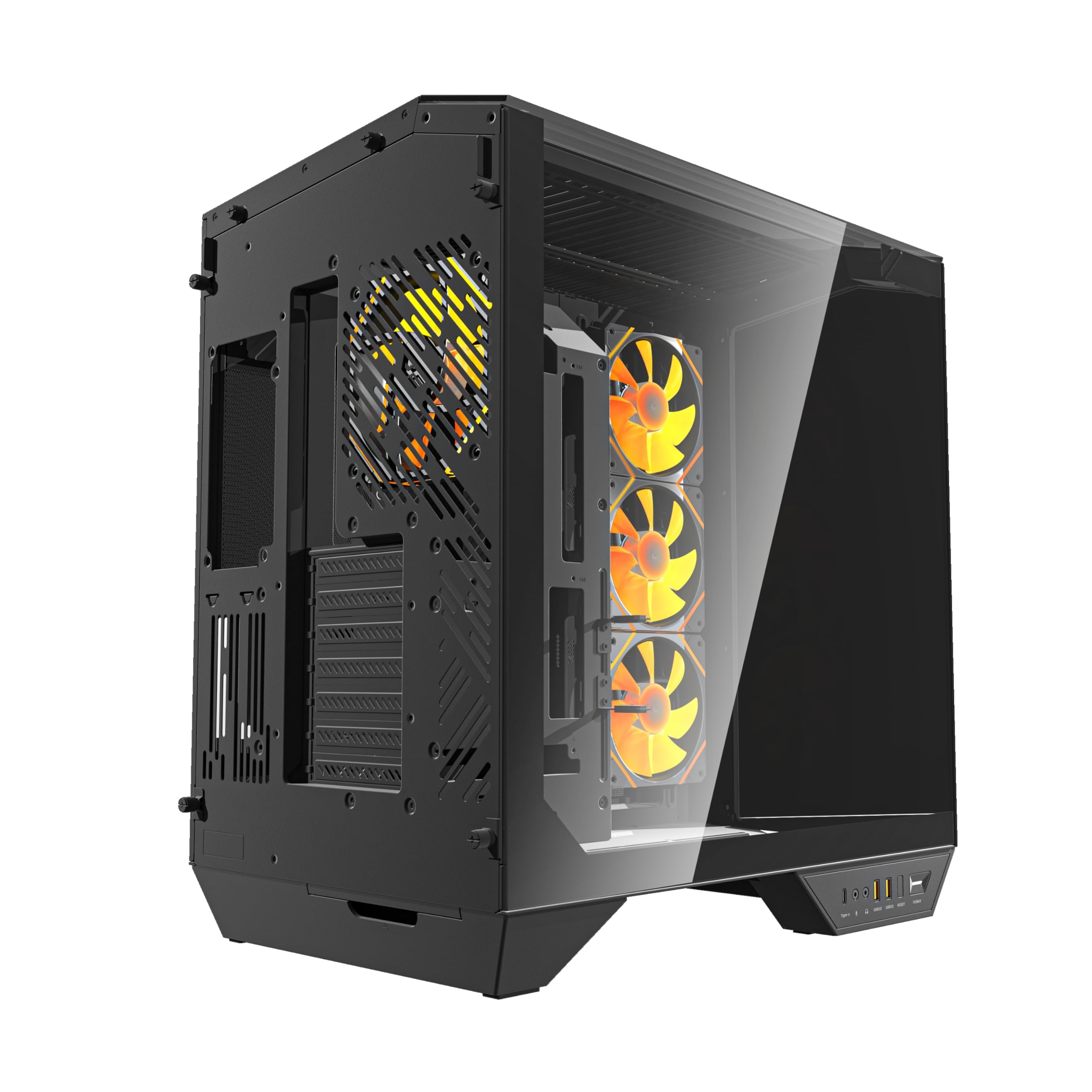 Darkflash DY470 Obudowa PC do gier ATX z 4 wentylatorami ARGB PWM, 330 stopni panoramiczne szkło hartowane USB 3.1, typ C, kolor czarny