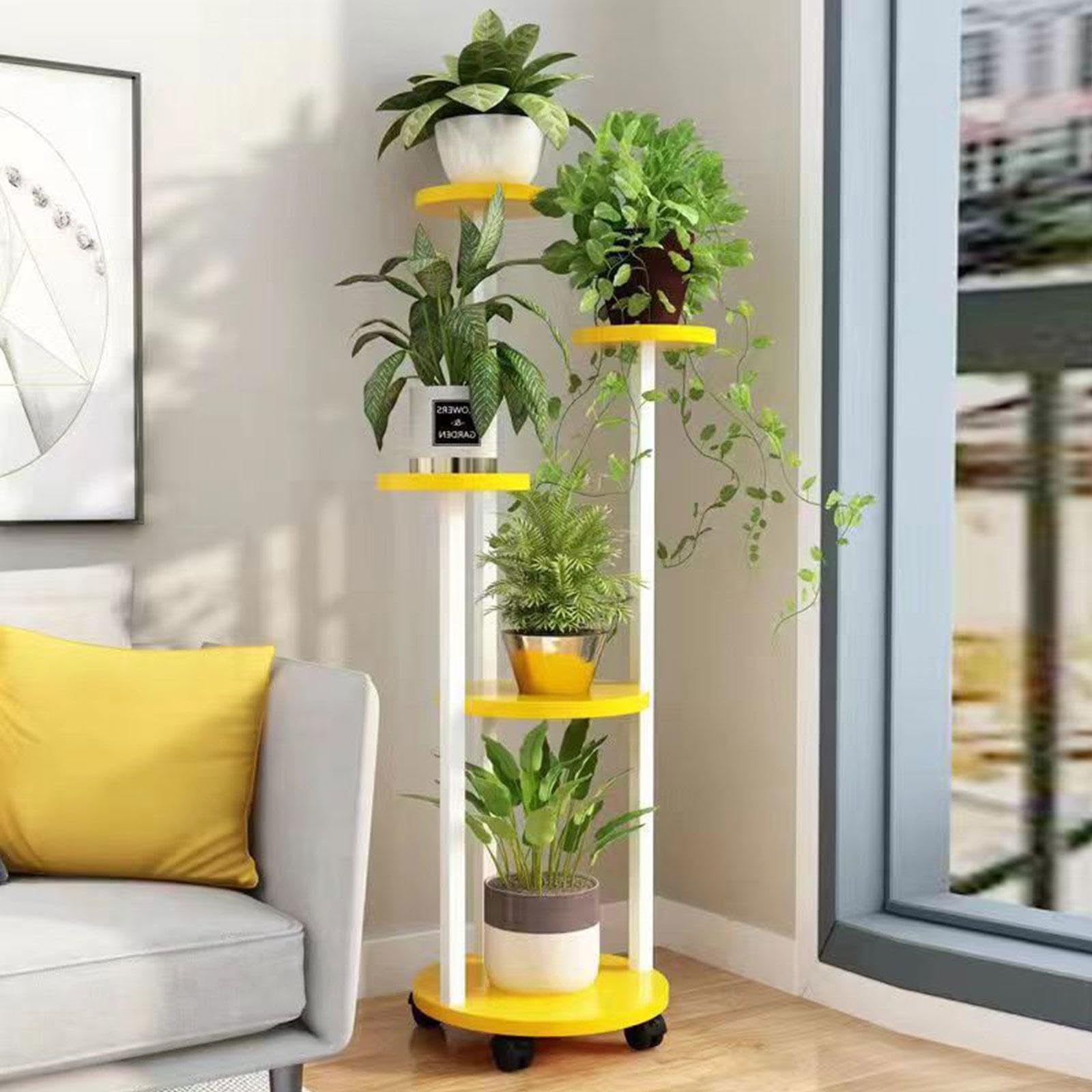Support pour plusieurs pots de fleurs mobile pour nettoyer sans effort