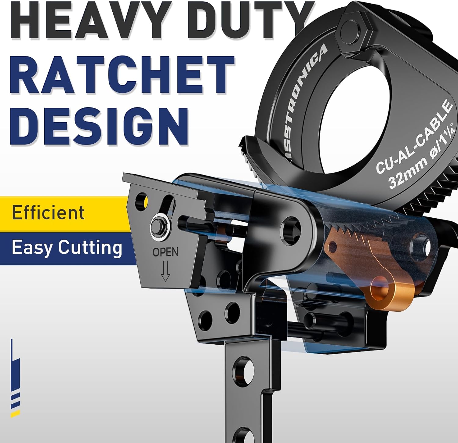 haisstronica Ratchet Cable Cutters,Heavy Duty Wire Cutters for Cutting Electrical Copper & Aluminum Cable Wire Up to 240mm²(500 Kcmil)
