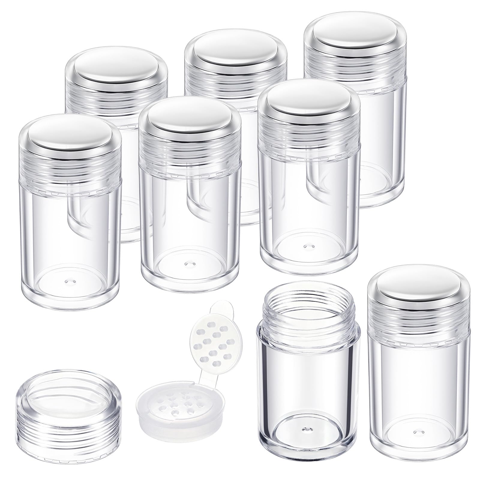 8 Pack 10ml Jars Empty Makeup Containers, 12 Holes Sifter Clear Empty Cosmetic Seasoning Bottle