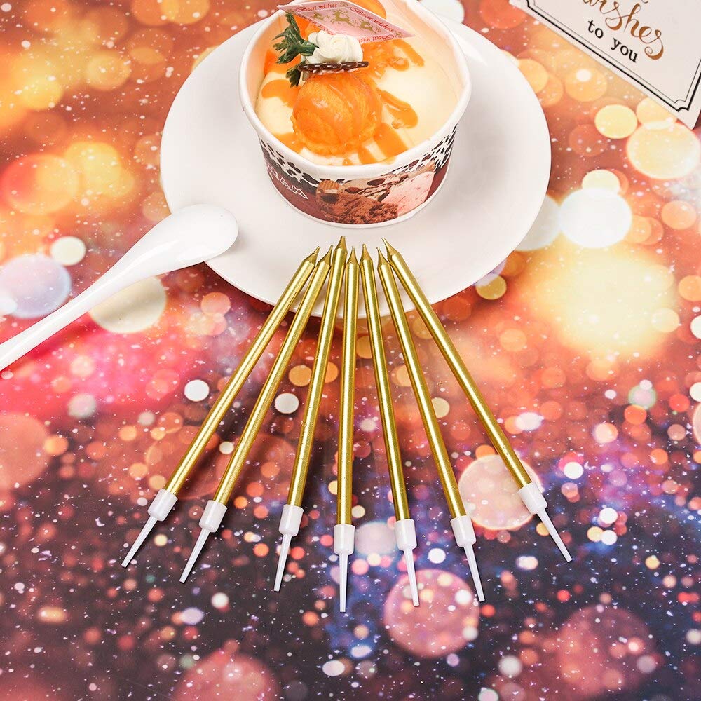 partytoko tall golden candles (gold) pack of 6 pieces- Multi color