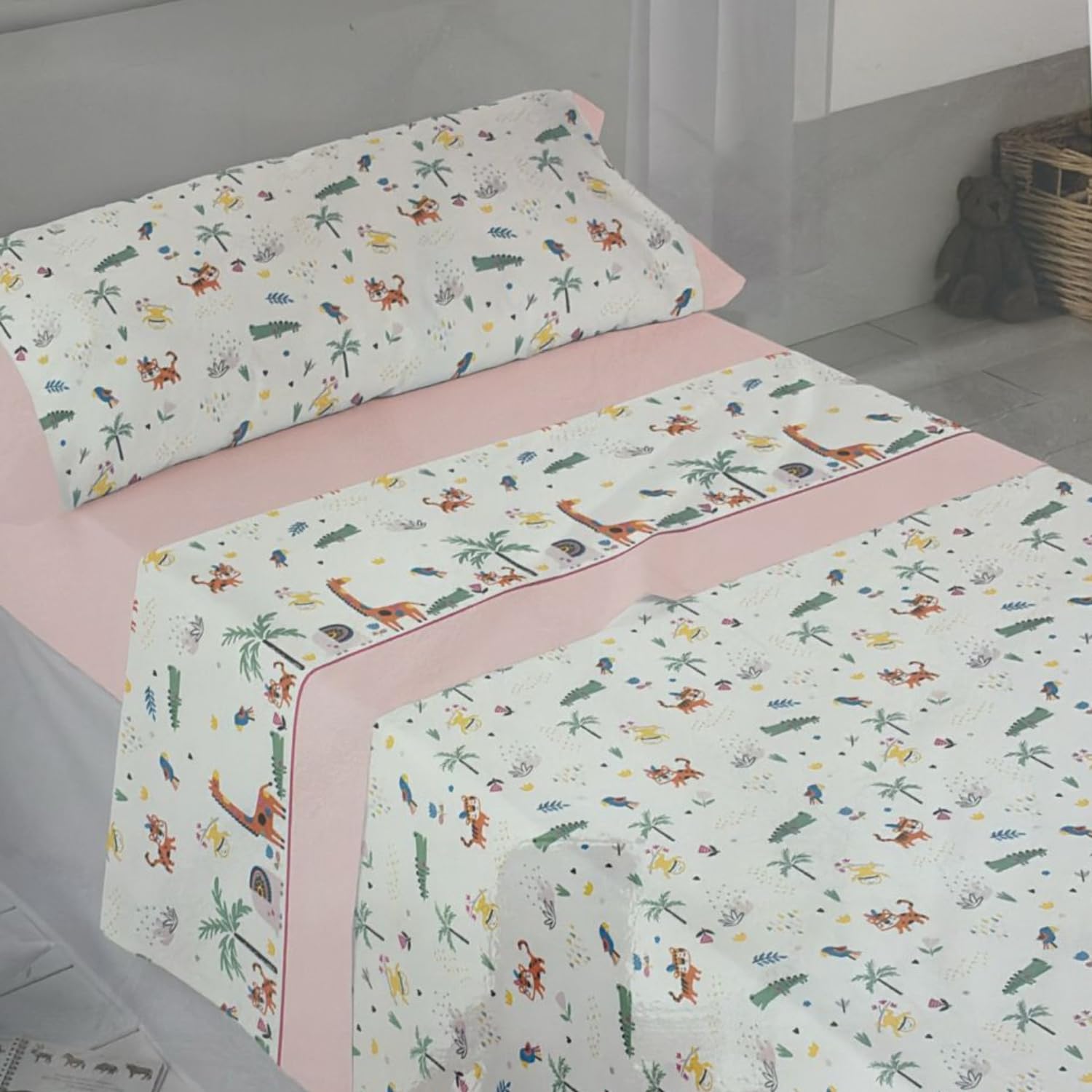 Sabanas infantiles de algodon mix juego de cama 90 de 3 piezas diseno de selva