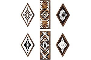 Tatuo 6Pcs Abstract Etched Rhombus and Rectangle Wooden Wall Decor Set for Boho Farmhouse Home