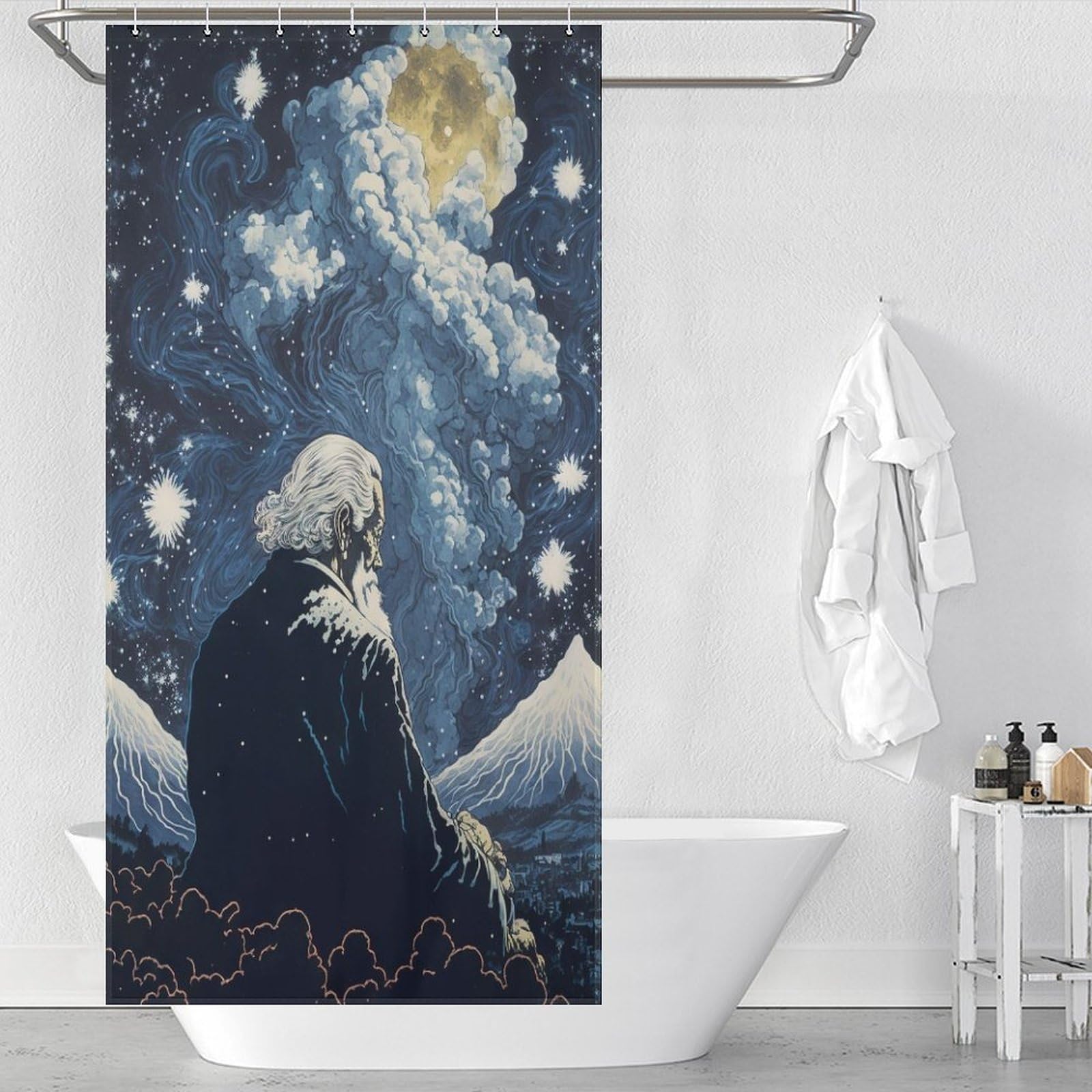 Rideau de douche imperméable en polyester lavable 92x183cm avec 12 crochets pour salle de bain