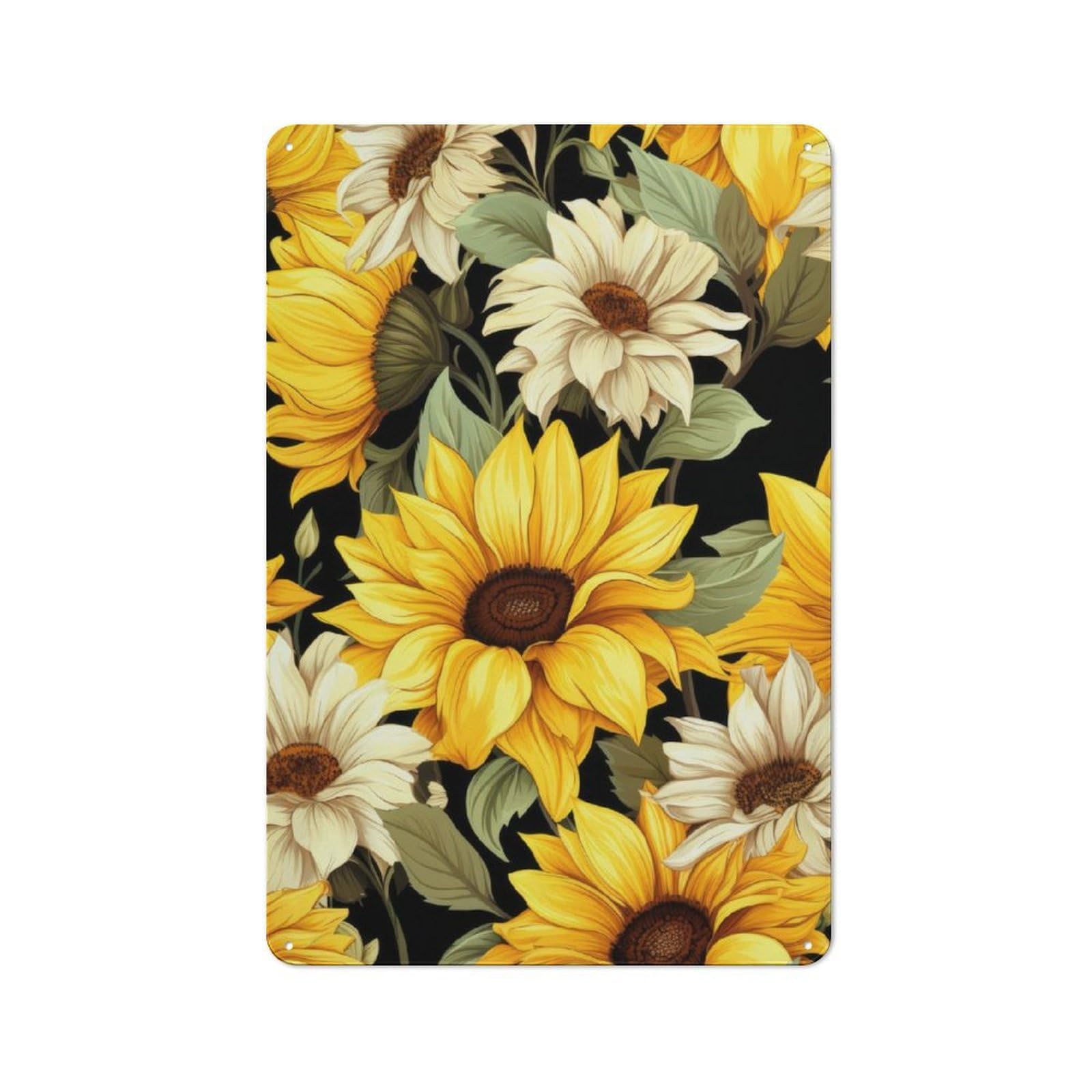 Junmoney Sunflowers And Daisies Rustic Metal Sign 30X20cm Featuring For Hallway Wall, For Collectors Decorating Hallways And Entrance Areas
