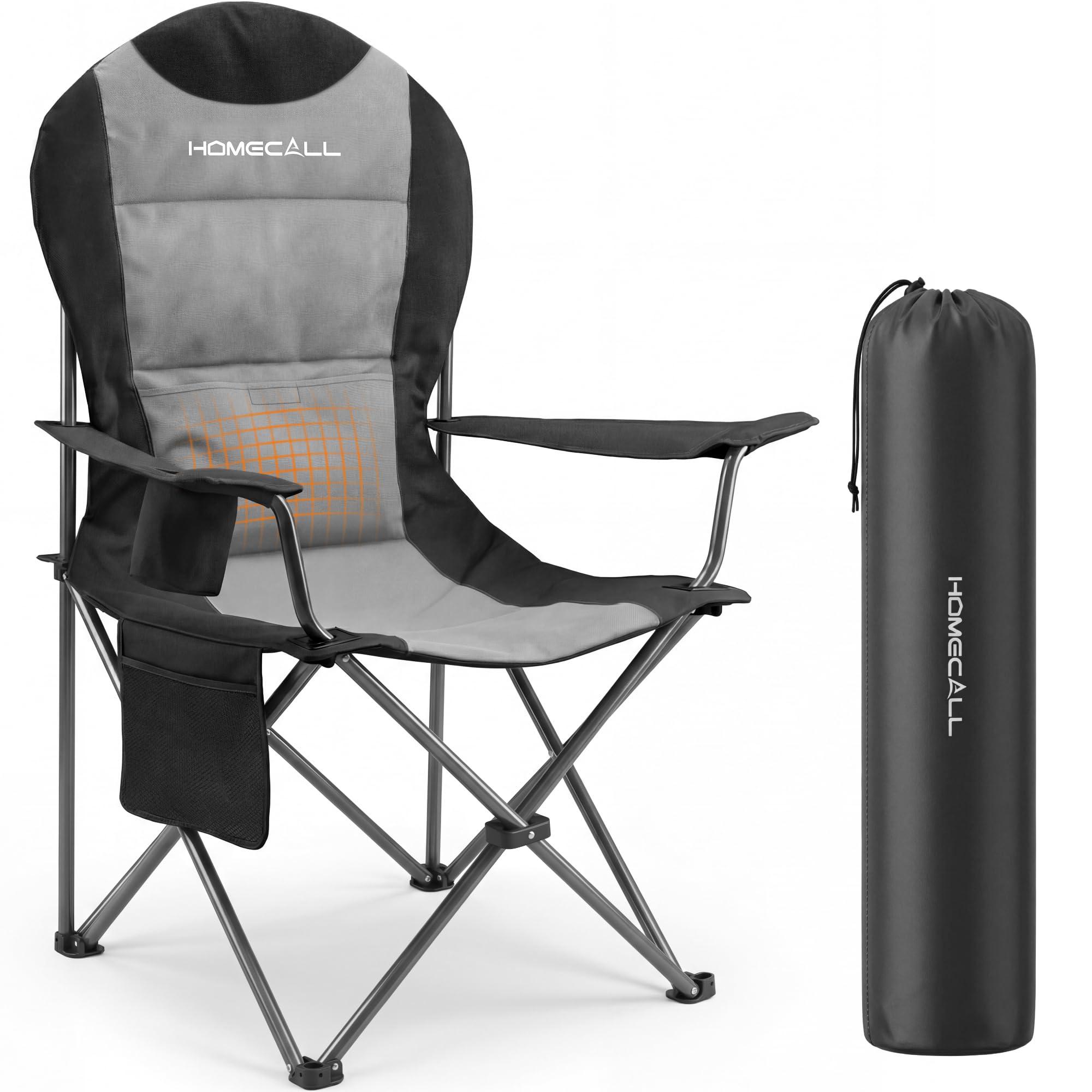 Homecall Campingstuhl Faltbar 150kg Belastbar Campingstuhl Hochlehner 108cm mit Lendenwirbelstütze, Gepolstert Klappstuhl Camping Stuhl Angelstuhl Faltbar für Garten Picknick