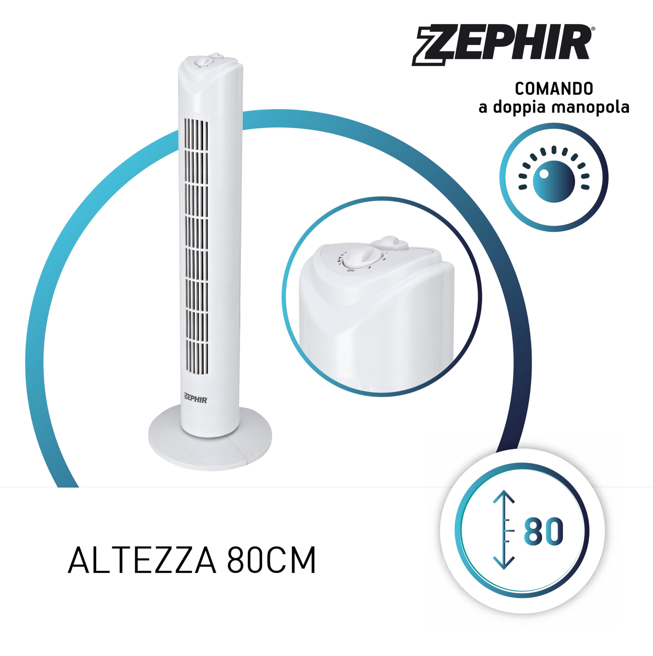 Zephir Ventilatore Torre Timer 3VEL H80CM OSC