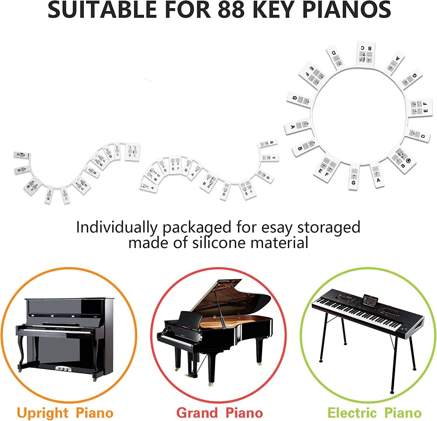 BELFORT Klavier Keyboard Noten-Aufkleber für 49 | 61 | 76 | 88 Tasten