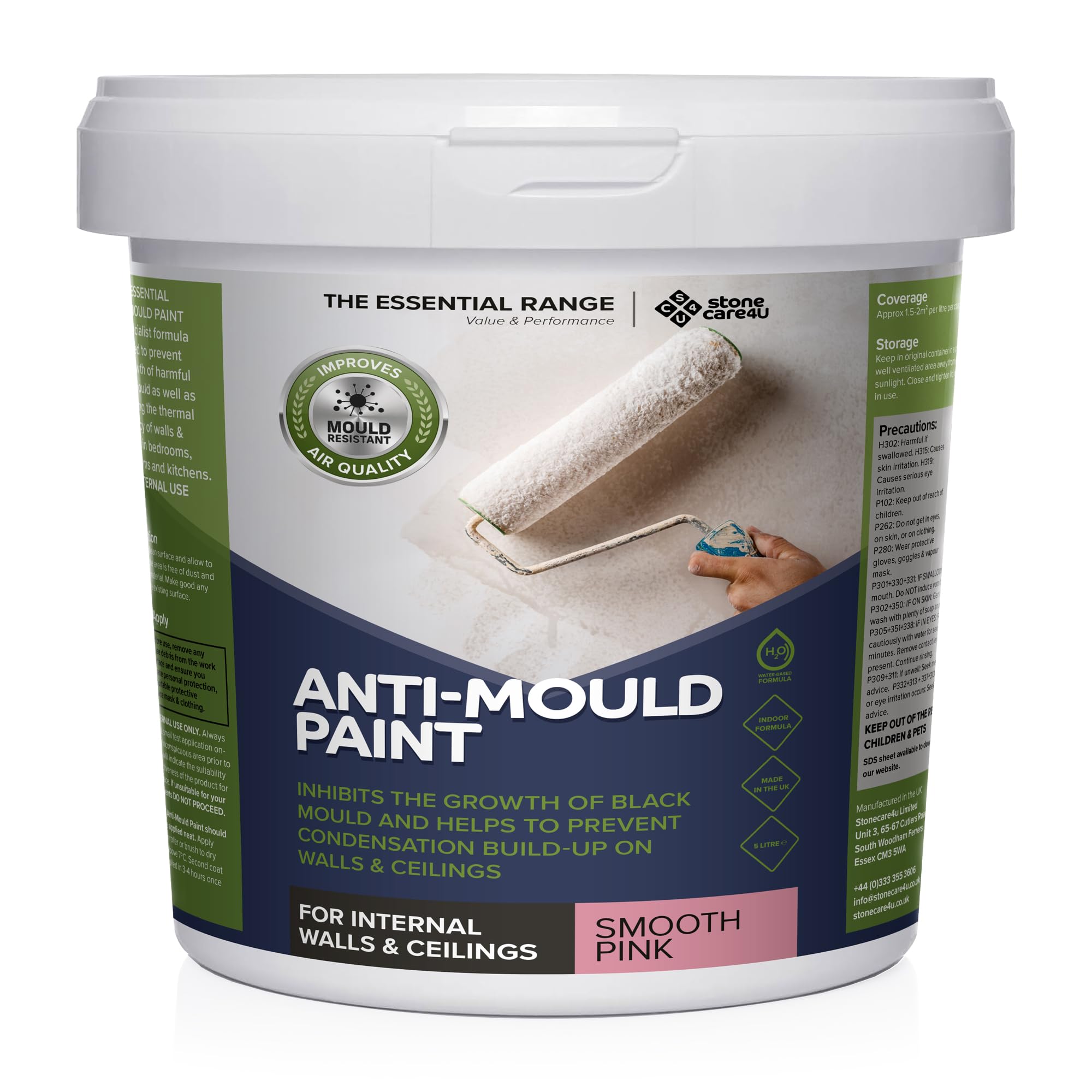 StoneCare4U Essential Walls & Ceilings Smooth Pink Matt Anti Mould Paint 5L - Acrylic Emulsion - Heat-Amended Formula