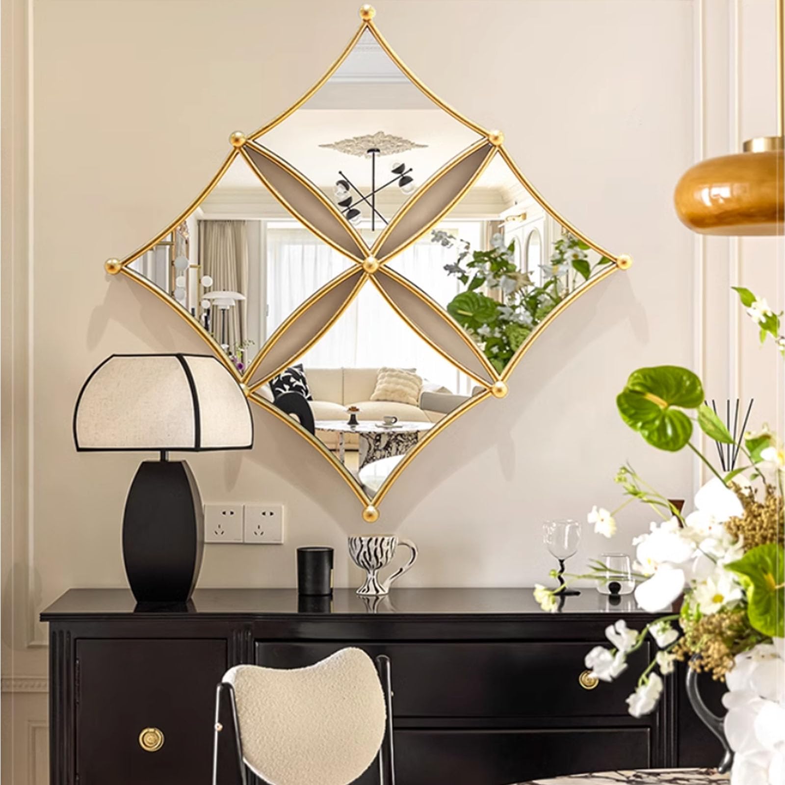 Amazon.co.jp: 装飾壁ミラー、幾何学模様の壁ミラー、豪華で現代