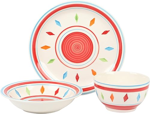 Miniatura 2 de Gibson Home Heidy - Juego de vajilla pintada a mano, color rojo, servicio para 4 (12 piezas)