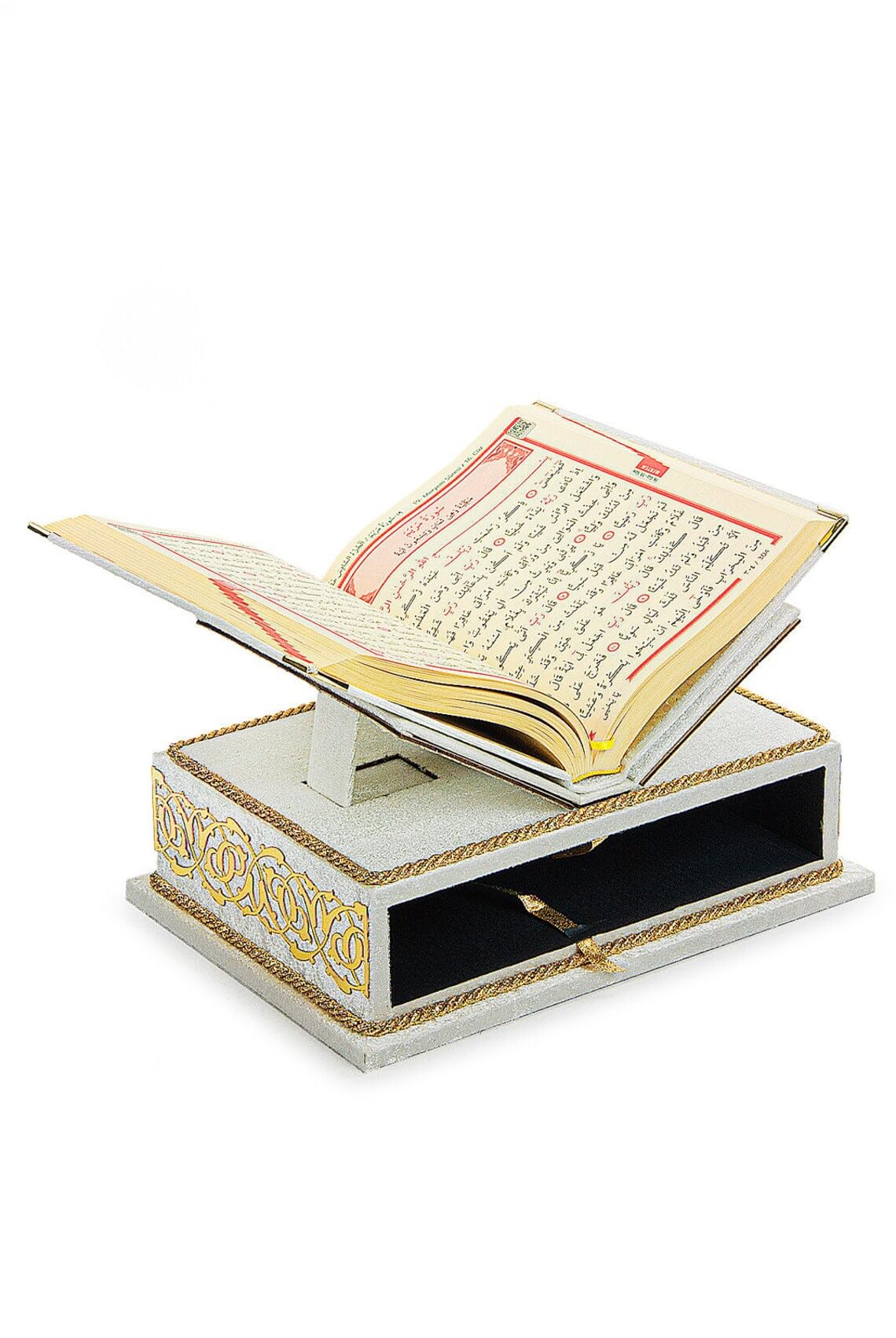 The Holy Quran Velvet Box Sets | Special Quran Holder Stand | Luxury Islamic Gift | Spiritual Grace| Quran Dimension;6.6*9.4inch/17*24cm I Perfect Ramadan, Eid, Umrah Gift for Muslim Women Men (White)